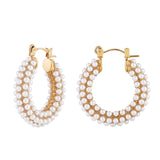 Golden Pearl Beaded Hoop Earring