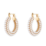 Golden Pearl Beaded Hoop Earring